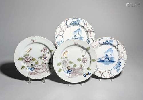 Two pairs of delftware plates c.1740 50, one pair …