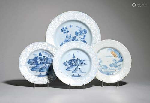 Four delftware plates c.1760 70, two Bristol and p…