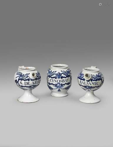 A garniture of three drug jars mid 18th century, c…