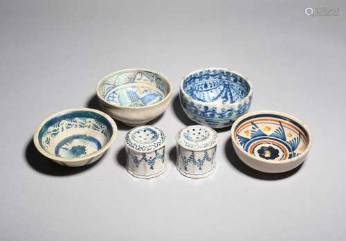 Four faïence and maiolica small bowls probably 17t…