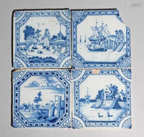 Four Liverpool delftware tiles c.1750 70, painted …