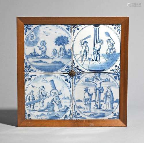 Four delftware Biblical tiles c.1730 50, painted i…