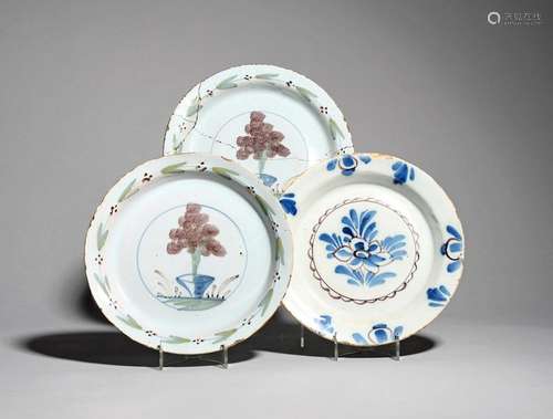 A pair of delftware plates c.1740 60, probably Lam…