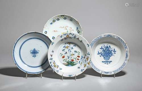 Four delftware bowls mid 18th century, the shallow…