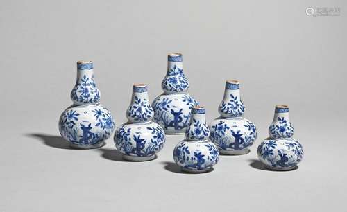 Three pairs of delftware miniature vases mid 18th …