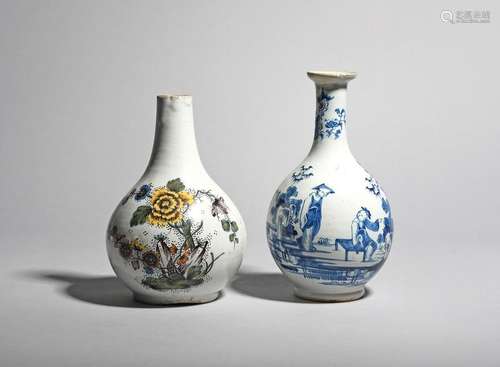 Two delftware bottle vases c.1750 60, one Liverpoo…