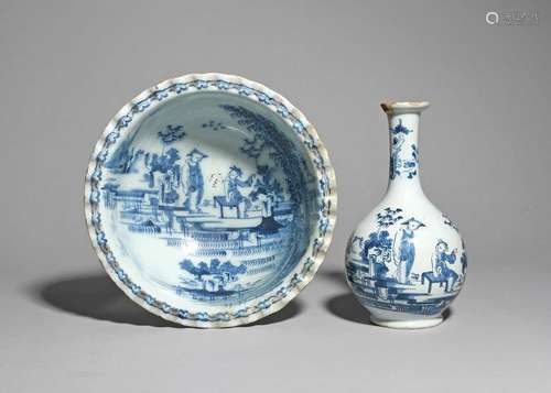 A delftware guglet and wash basin c.1750 70, the g…