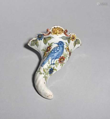 A Liverpool delftware wall pocket c.1760, of cornu…