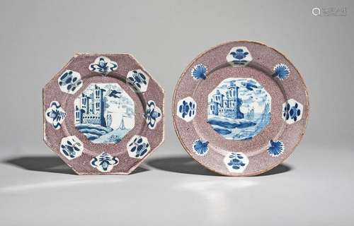 Two Bristol or Wincanton delftware plates c.1740, …