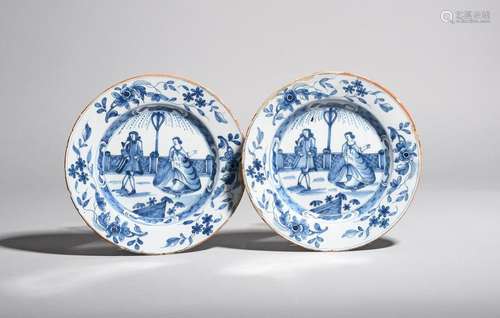 A pair of Liverpool delftware plates c.1760, each …