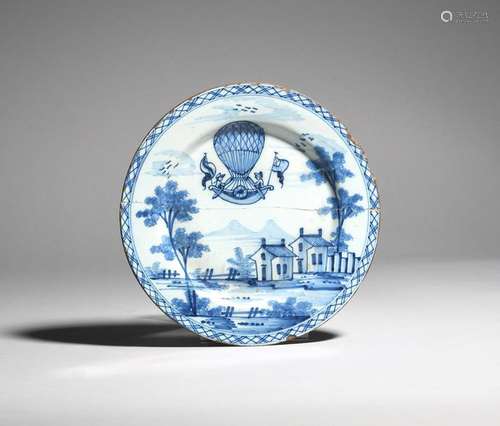 A London delftware ballooning plate c.1785, Lambet…