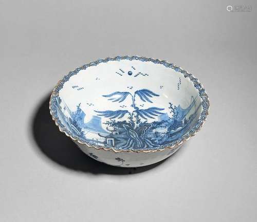 A delftware wash basin c.1770, the deep form with …