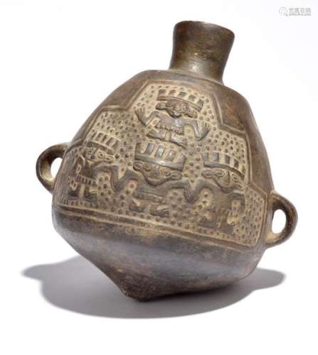 An Inca style two handled vessel Peru pottery with…