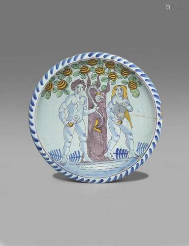 A Brislington delftware blue dash Adam and Eve cha…