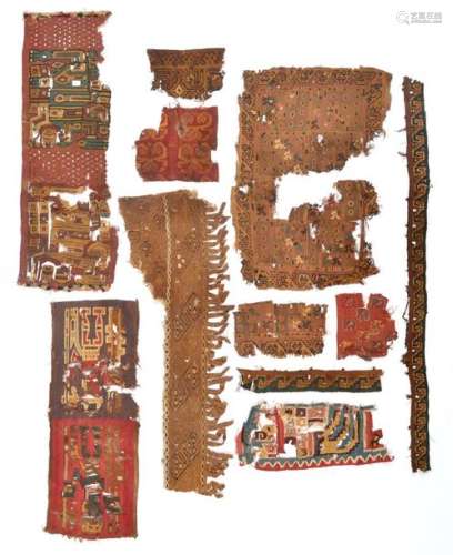 Twelve Pre Columbian textile fragments Peru, circa…