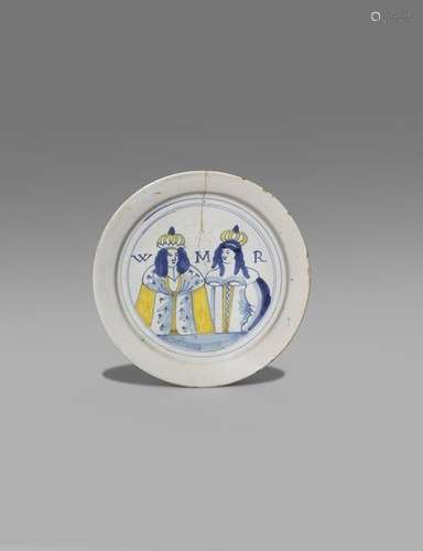 A London delftware Royal portrait plate c.1690, pa…