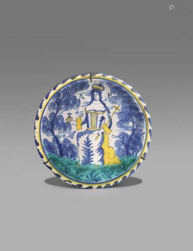 A London delftware blue dash Royal charger c.1702,…