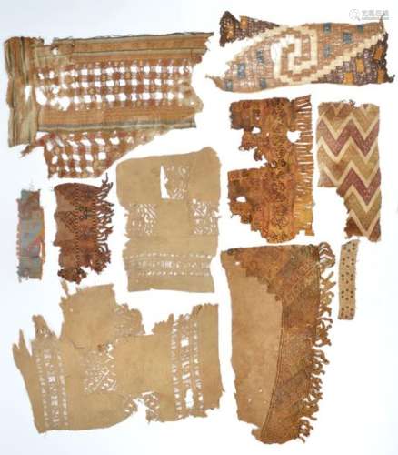Ten Pre Columbian textile fragments Peru, circa 10…