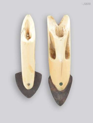 ΛTwo Inuit harpoon tips Alaska walrus ivory, iron …