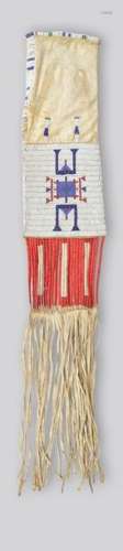 A Sioux pipe bag Plains buckskin, coloured glass a…