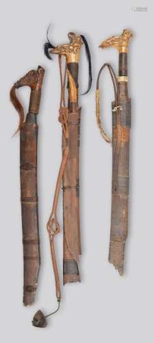 Three Dayak mandau swords Borneo, Indonesia with i…