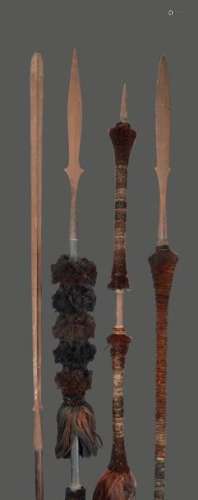 Three Naga spears Nagaland with dyed and natural h…