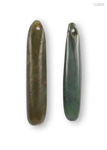 Two Maori ear pendants kuru New Zealand nephrite, …