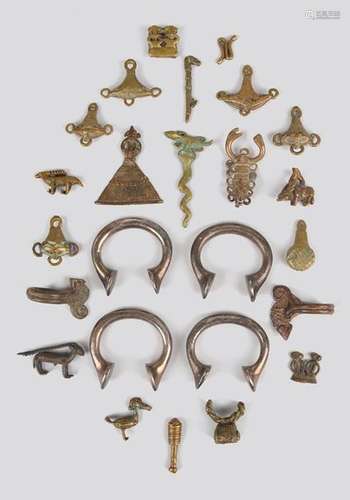 Nine Ashanti goldweights Ghana brass, including a …