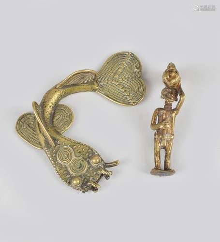 An Ashanti figural gold weight Ghana brass, of a m…