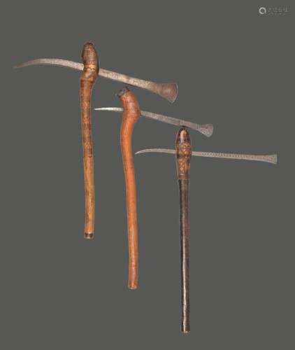 Three Zambia axes with linear decorated blades and…