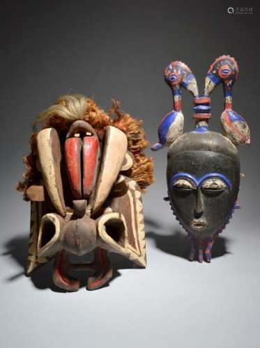 A Yaure mask Ivory Coast with polychrome decoratio…