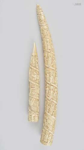 ΛA Loango carved tusk Angola ivory, relief spiral …