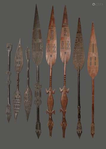 Eight Duala paddles Cameroon with pierced and carv…