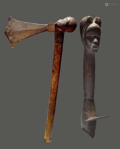 A Chokwe axe Angola with an iron fan shape blade a…