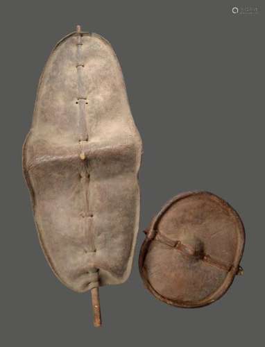 Two Sudan shields hide with wood ribs, 113.5 long …