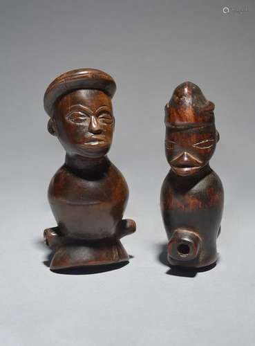 Two Chokwe whistles Angola with carved head termin…