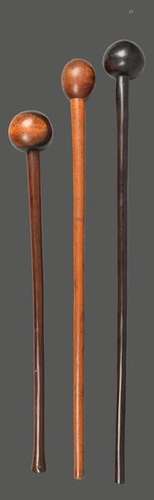 Three Zulu knobkerries South Africa 67cm, 78.5cm a…