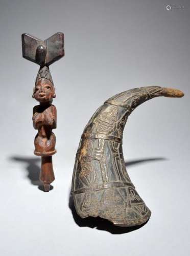 A Yoruba Shango wand Nigeria carved a kneeling fem…