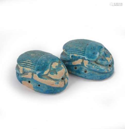 Two Egyptian faience scarabs Late Period, circa 66…