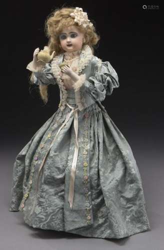 French Tete Jumeau automaton of lady drinking tea,