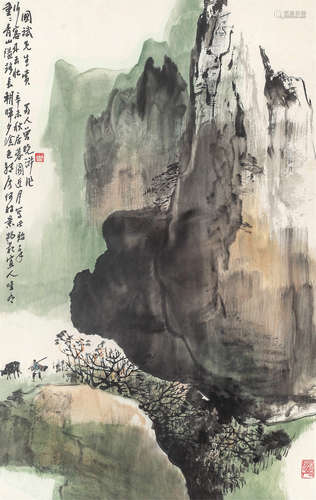 曾晓浒 辛未（1991年） 重重青山隘路长 镜框 设色纸本