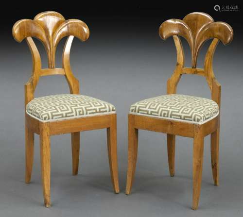 Pair Biedermeier fruitwood side chairs