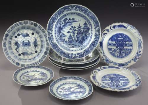 (9) Chinese Qing blue & white porcelain plates.