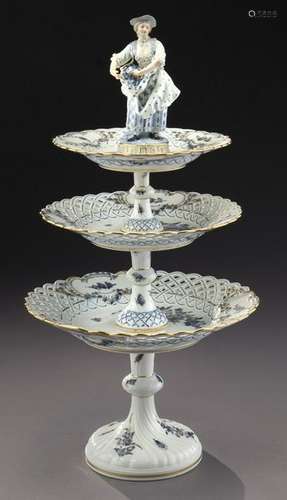 Meissen 3-tier cake/dessert stand with figure,