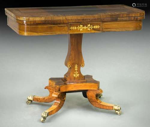 Regency brass inlaid rosewood games table