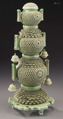 Japanese Edo celadon porcelain pagoda-shaped