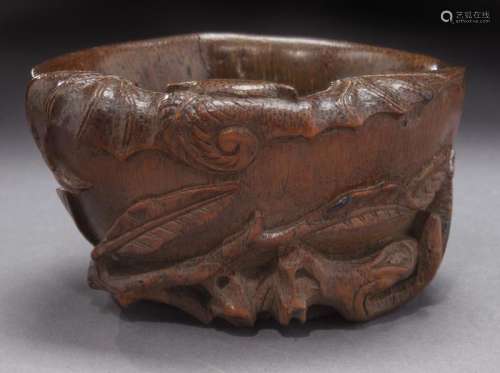 Chinese Qing carved bamboo cup,