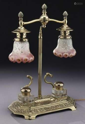 Victorian brass and glass student lamp,