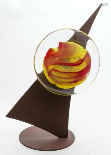 Rollin Karg glass and metal sailboat sculpture,