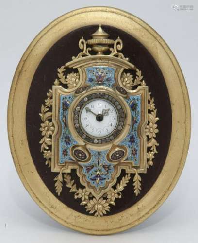 Gilt bronze and champleve enamel wall clock